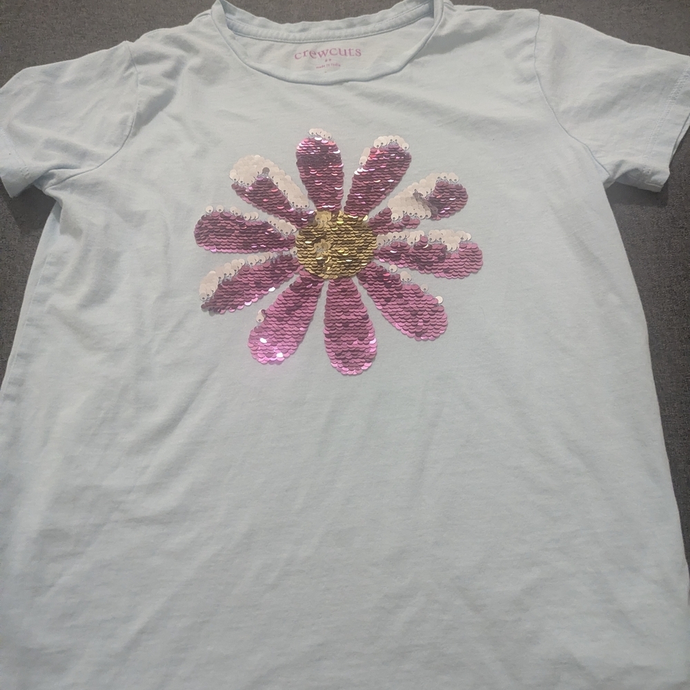 Crewcuts Light Blue Tee with Pink and Gold Sequin Flower
